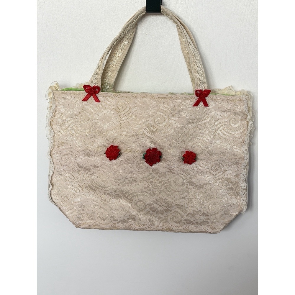Vintage Y2K Victorian Lace Tote Purse Crochet Glove Roses Cottagecore Boutique - Picture 4 of 14